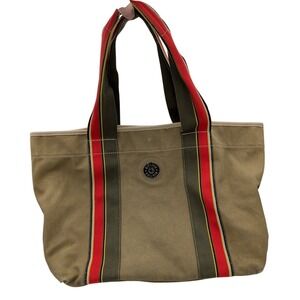 Kipling‎ Large Conor Canvas Tote Bag Tan Red Olive Striped Straps TM2502-224